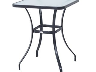 Outsunny Mesa Auxiliar de Cristal Templado Cuadrada Bordes Redondeados Mesita Café para Patio Terraza Balcón Negro y Transparente 68,5x68,5x84 cm