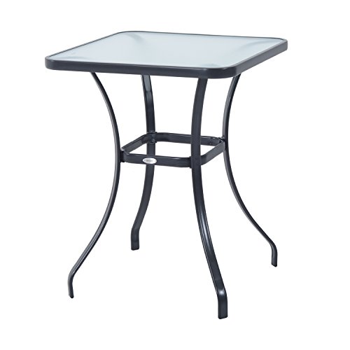 Outsunny Mesa Auxiliar de Cristal Templado Cuadrada Bordes Redondeados Mesita Café para Patio Terraza Balcón Negro y Transparente 68,5x68,5x84 cm