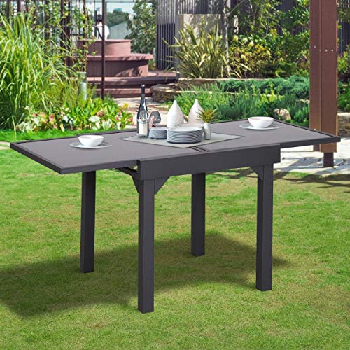 Outsunny Mesa de Jardín Mesa Extendida de Aluminio Mesa de Comedor Rectangular Tabla Vidrio Templado Carga 50kg para Terraza Patio Exterior Ofrecer Espacio Extra