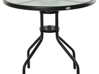 Outsunny Mesa de Jardín Redonda Mesa Comedor de Cristal Templado con Agujero para Sombrilla y Estructura Metálica para Patio Terraza Balcón Exterior Ø80x72 cm Negro