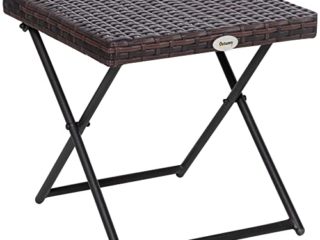 Outsunny Mesa Plegable para Jardín Terraza Patio de Ratán y Acero Inoxidable con Patas Cruzadas 40x40x40 cm Marrón