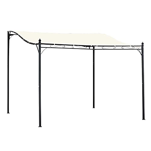 Outsunny Pérgola de Jardín 3x3 m Cenador con Toldo y 8 Orificios de Drenaje para Patio Terraza Metal y Poliéster 180 g/m² Resistente Crema