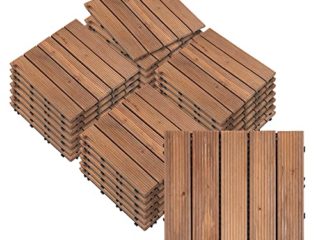 Outsunny Set de 27 Baldosas de Madera 30x30 cm con Área de 2,5 m² Losetas Sistema de Clic para Balcón Terraza Jardín Marrón