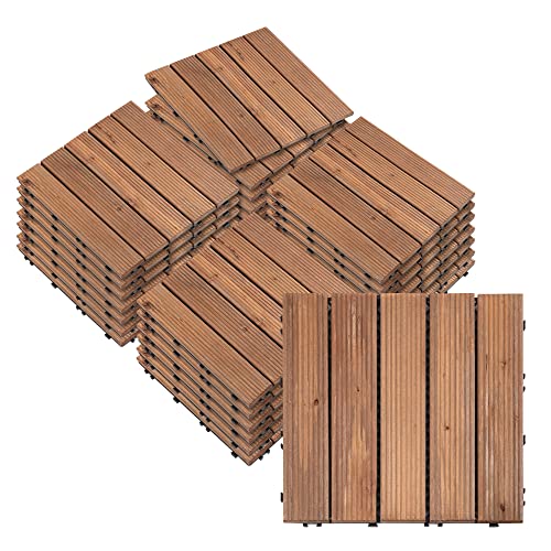 Outsunny Set de 27 Baldosas de Madera 30x30 cm con Área de 2,5 m² Losetas Sistema de Clic para Balcón Terraza Jardín Marrón