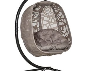 Outsunny Silla Colgante con Soporte de Acero Sillón Colgante Hamaca con Cesta Plegable y Cojines para Interiores y Exterior 126x96x172 cm Marrón