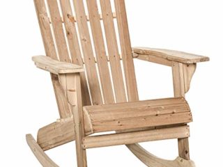 Outsunny Sillón Mecedora Adirondack de Madera Natural 77x94x97 cm para Jardín Terraza Exterior de Estilo Rústico Carga 130kg Color Teca