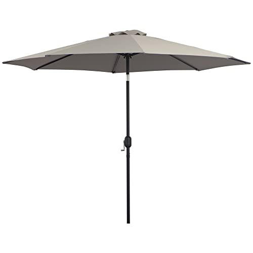 Outsunny Sombrilla de Jardín Ø300x250 cm con Manivela Parasol Exterior con Mecanismo de Inclinación y Poste Desmontable de Metal para Terraza Piscina Patio Gris Claro