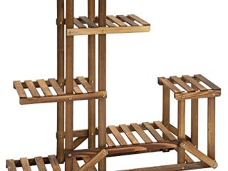Outsunny Soporte de Madera para Flores Estantería Decorativa para Macetas Plantas con 6 Estantes Interior y Exterior para Jardín Balcón Terraza 98x28x96,5 cm Natural