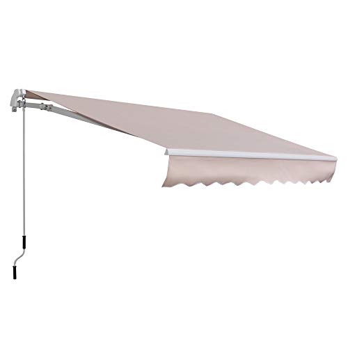 Outsunny Toldo con Brazo Plegable 3x2m Toldo Manual con Manivela Retráctil Ángulo Ajustable Aluminio Protección Solar para Puerta Ventanas Balcón Beige