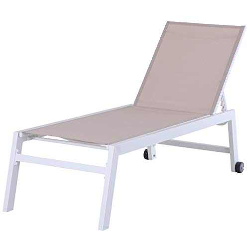 Outsunny Tumbona Multiposiciones de Jardín con Respaldo Reclinable en 5 Posiciones de Aluminio y texteline Carga 160 kg para Patio Terraza 202x65x43 cm Beige