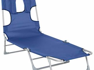Outsunny Tumbona Reclinable y Plegable de Jardín con Orificio de Lectura Reposacabezas y Respaldo Ajustable en 5 Niveles para Playa 182x56x24,5 cm Azul
