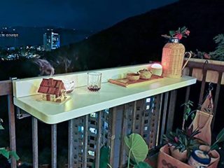 OUWTE Outdoor Balcony Table, Balcony Railing Hanging Table, Lifting Folding Dining Table, Balcony Bar Table, Coffee Patio Garden Dining Room Furniture
