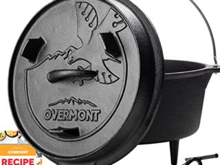 OVERMONT Dutch Oven Olla Horno Holandesa de Hierro Fundido Cazuela con Elevador y Soporte para la Tapa y Las piernas 5.7L / 6Quart (Olla + Tapa)