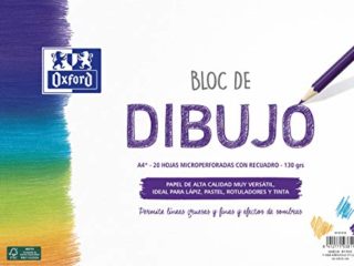Oxford, Bloc Dibujo A4 Espiral. Tapa Blanda, Contratapa Rígida, 20 Hojas. Papel 130 gr con Recuadro.