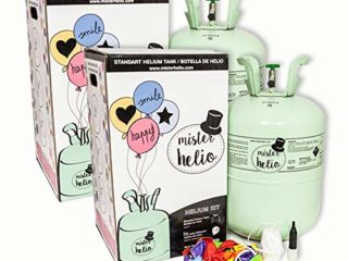 Pack 2 Bombonas de Helio Desechables Mister Helio (Para 50 Globos de látex incluidos). La botella de Helio más molona