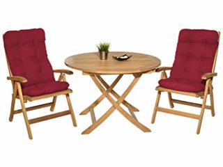 Pack 2 Cojines con Respaldo para Sillas de terraza. Conjunto de 2 Cojines para sillones de Interior y Exterior. Cojín para Silla con Respaldo, Cojines Acolchados, mecedoras terraza. (Rojo)