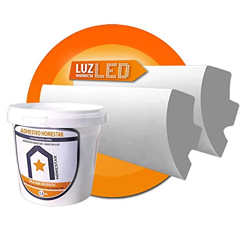 PACK 24m Cornisas Molduras de Techo Pared Luz Indirecta LED Decorativa"ANJA" en Poliestireno Poliespan (12x 2m"ANJA" + 1 Adhesivo 1,5Kg) :: HOMESTAR®