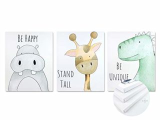 Pack 3 Tríptico cuadros con marco decorativos de lienzo impreso infantiles para decoración pared habitación dormitorio niños con bastidor de madera - 3 cuadros tamaño 40x50cm (Be Happy)