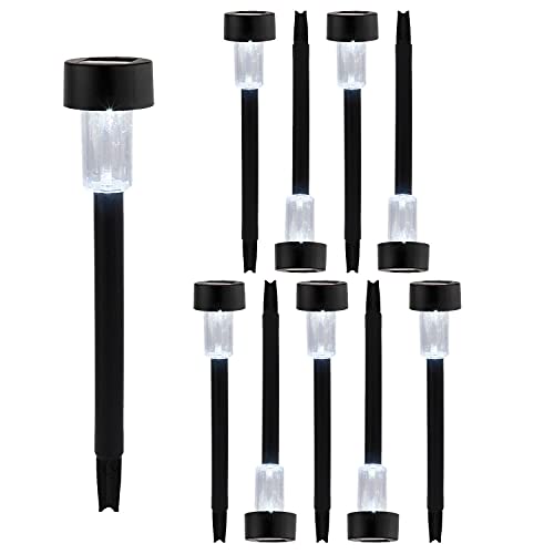 Pack Ahorro 10 Balizas Solares LED de Jardín Negras 7hSevenOn Outdoor | Iluminación Exterior Solar | Luz Solar de Suelo para Jardín | Luz Fría Blanca 6000K y 0,06W