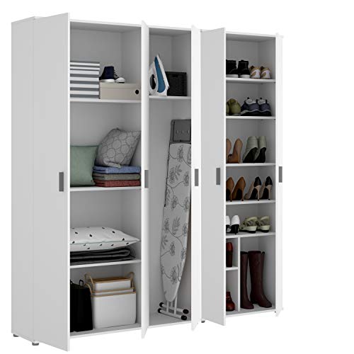 Pack Armarios para Cocina Auxiliares 5 Puertas, 10 estantes y escobero, Medidas 190 cm (Alto) x 177 cm (Ancho) x 35 cm (Fondo)