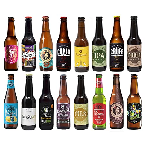 Pack Cata. Cervezas artesanas. 16 botellas x 330ml - 5,28litros. Las mejores marcas. Incluye Virgen Jamonera y 360, premiadas en World Beer Awards ‘21