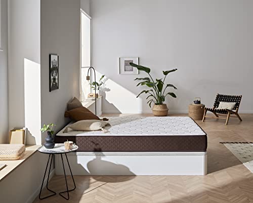 Pack Colchón + Canapé abatible de Madera – Cama matrimonial con canapé de 28cm de Alto (105x190, White)