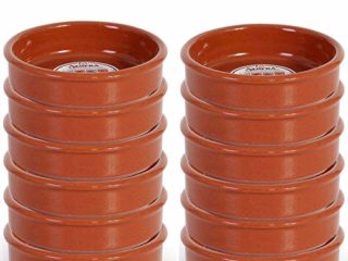 Pack de 12 Cazuelas redondas de barro, diámetro exterior 9.8 cm, diámetro interior 8.5 cm, aptas para vitro y horno