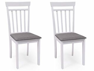 Pack de 2 sillas de Comedor o Cocina Kansas Estructura Madera Color Blanco Asiento tapizado Color Gris