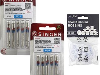 Pack de 20 Agujas para Máquinas de Coser Singer 2020 Universales Grosor 90/14 para Tejidos de Algodón y Sintéticos 130/705 H (Talón plano de un lado)
