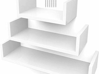 Pack de 3 Estanterías flotantes de Pared. Baldas de decoración para Colgar. Estantes o repisas útiles en Cocina, salón, habitación, baño… Blancas, Madera o Negras (x3 Tamaños) (Blanco)