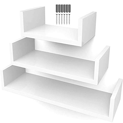 Pack de 3 Estanterías flotantes de Pared. Baldas de decoración para Colgar. Estantes o repisas útiles en Cocina, salón, habitación, baño… Blancas, Madera o Negras (x3 Tamaños) (Blanco)