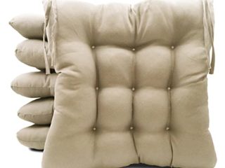 Pack de 6 Cojines para Sillas de Exterior e Interior Reversibles 40 x 40 x 7 cm, con Correas de Sujeción (Beige)