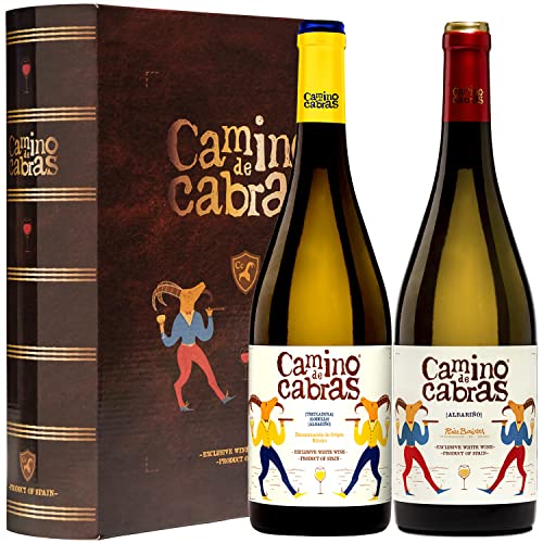 Pack Regalo Vino Blanco | Albariño Rías Baixas + Ribeiro | Vinos buenos para Regalar | Estuche Vino Gallego | Producto Gourmet | 2 Botellas x 750 ml CAMINO DE CABRAS | Regalo original