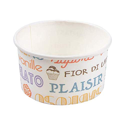 packer PRO Pack 50 Tarrina para Helado de Cartón, Envase Redondo para Heladería, Blanco 90ml