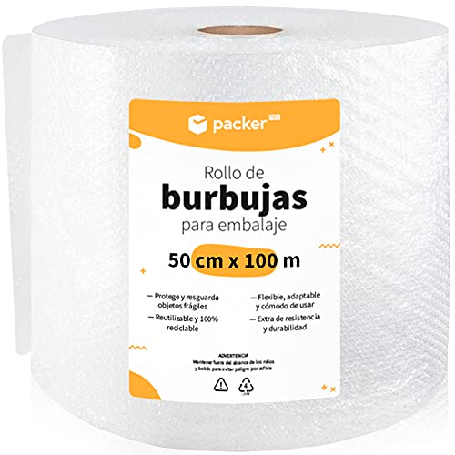 packer PRO Rollo Burbujas Embalaje de Plástico, 50cm Ancho y 100m longitud