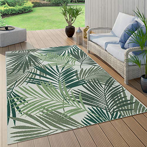 Paco Home Alfombra Exterior Interior Terraza Balcón Cocina Motivos Florales Y Geométricos, tamaño:240x340 cm, Color:Verde