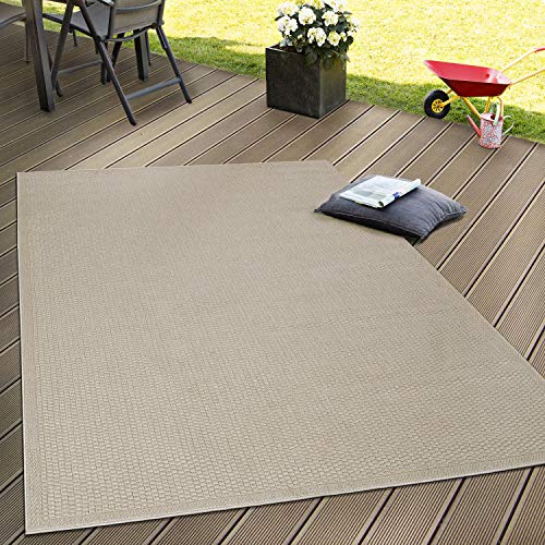 Paco Home Alfombra Interior Y Exterior Tejido Liso Terrazas Aspecto Natural Beige, tamaño:60x100 cm