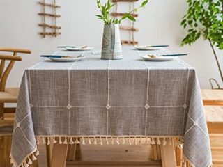 Pahajim Mantel Mesa Algodon Lino Manteles Cuadrada Diseño de Borlas Elegante Antimanchas Cubierta de Mesa Lavable Resistente para Decoración de la Mesa de Comedor(Celosía Gris,140x180cm)