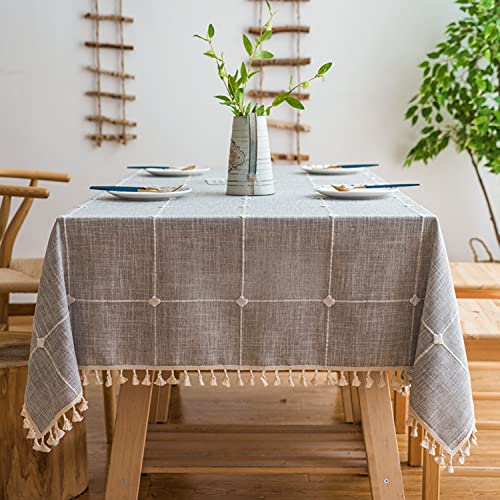 Pahajim Mantel Mesa Algodon Lino Manteles Cuadrada Diseño de Borlas Elegante Antimanchas Cubierta de Mesa Lavable Resistente para Decoración de la Mesa de Comedor(Celosía Gris,140x180cm)