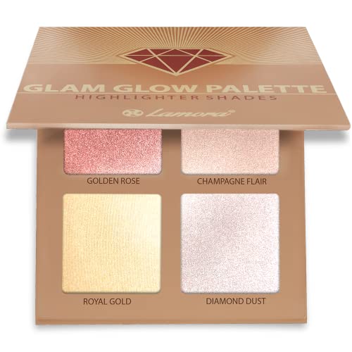 Paleta De Iluminadores De Maquillaje Coloretes En Polvo - Polvos Bronceadores Highlighter Paleta Maquillaje Profesional Con Espejo - 4 Altamente Pigmentados Colores Brillante - Vegano, Hipoalergénico