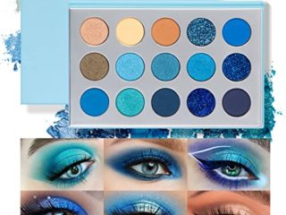 Paleta de sombras de ojos Beteligir 15 Color Matte Blue Shimmer, paletas de maquillaje altamente pigmentadas, paleta de sombras de ojos Creme Shimmer Metallic para Navidad