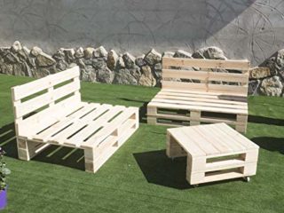 Palets Talavera SL Conjunto 2X Sofa Palet 12Ocm x 80cm 1x Mesa 80cm x 50cm Lijado Y Cepillado -Interior/Exterior Nuevo-Natural