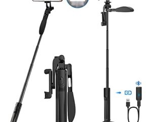 Palo Selfie Trípode, Selfie Stick Bluetooth Móvil Aluminio 4-EN-1 Giratorio 360 ° con Mango Balance de Video + Control Remoto + Luz LED para Gopro, Teléfono Inteligente Menos de 6.8 Pulgadas