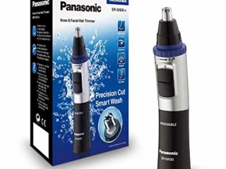 Panasonic ER-GN30-K503 - Naricero/ Recortador de Vello Facial (Nariz, Oreja, Cejas y Bigote, Acero Inoxidable, Función con Pilas, Sistema de Limpieza Inteligente) Azul/ Negro/ Plata, Estándar