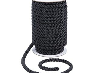 PandaHall Cuerda trenzada de 8 mm, 3 cuerdas de seda torcidas de 20 yardas, cuerda decorativa negra, cordón de viscosa brillante para alzapaños de cortina, guirnalda de Navidad, asas de bolsos
