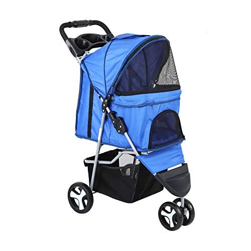 Paneltech Cochecito Plegable Mascotas Cochecitos Perros Carrito de Perro 4 Ruedas Plegable Carro Gatos Mascotas (Azul)