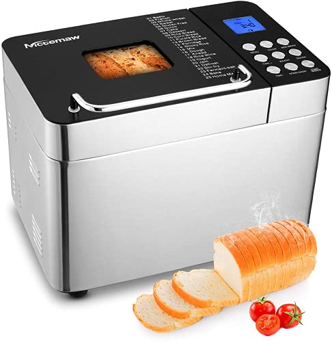 Panificadora Automática, Nictemaw Máquina de pan con botón 25 Programas, Capacidad1000g, LCD,600W , 15H Temporizador de Citas, Yogurt,para Panes, sin Gluten, Bizcochos,Mermeladas y Masas
