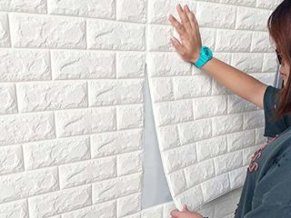 Papel pintado autoadhesivo con efecto de ladrillo en relieve, de espuma, resistente al agua, para salón, dormitorio, color blanco, 70 x 77 cm, 10 unidades
