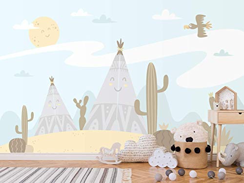 Papel Pintado Infantil para Pared Campamento Indio | Mural | Papel Pintado Infantil |350 x 250 cm | Decoración comedores, Salones, Habitaciones