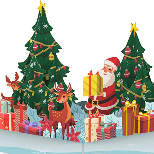PaperCrush® Tarjeta de Navidad desplegable – Tarjeta de Navidad 3D con Papá Noel y renos para niños, mujeres y hombres – Tarjeta de felicitación de Navidad hecha a mano para novia, madre o abuela